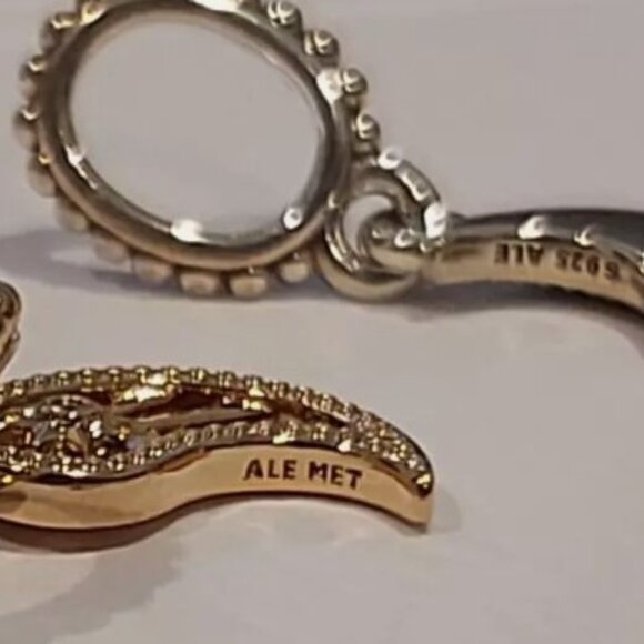 Auth PANDORA SS and 14k plated Two-tone Splittable Sun & Moon Dangle 762678C01 - Picture 2 of 11